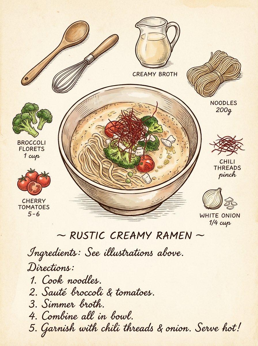 AI generated image for Vintage Hand-Drawn Ramen Recipe Page Illustration